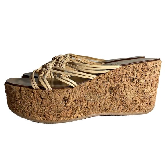 Vicini Tapeet Natural Cork Wedge US 7 EU 37.5 Beige Platform Made in Italy NEW - Picture 4 of 16